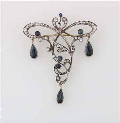 Altschliffdiamant Saphir Brosche - Exquisite jewellery