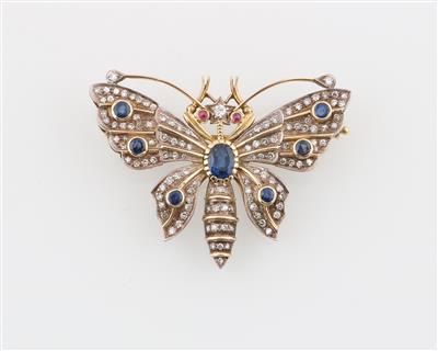 Diamant Farbstein Brosche Schmetterling - Exquisite jewellery