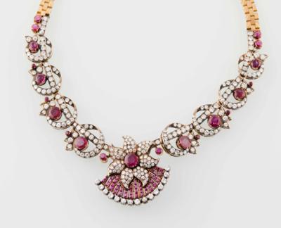 Brillantcollier mit unbehandelten Rubinen zus. ca. 11 ct - Exquisite jewellery