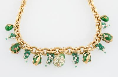 Kulturperlen Diamant Smaragd Collier - Gioielli scelti