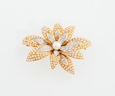 Achtkantdiamant Kulturperlen Brosche - Exquisite jewellery