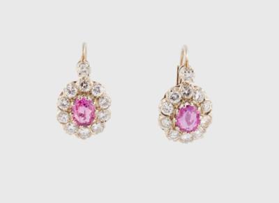 Brillant Ohrringe mit unbehandelten rosa Saphiren zus. ca. 1,40 ct - Nádherné šperky - Vánoční aukce
