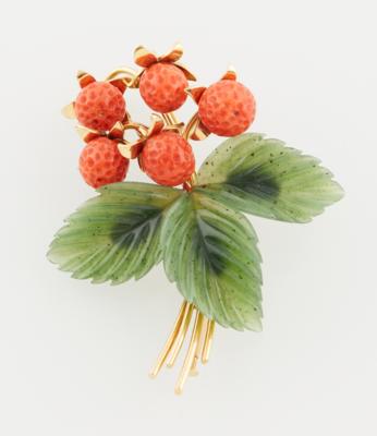 Korallenbrosche Erdbeere - Nádherné šperky - Vánoční aukce