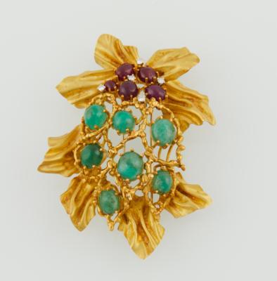 Brillant Rubin Smaragdbrosche - Exquisite jewels