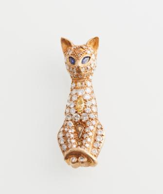 Diamantbrosche Katze zus. ca. 4 ct - Gioielli scelti