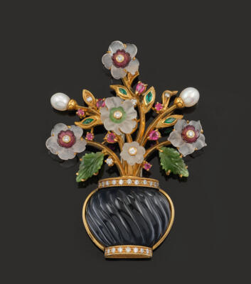 Bergkristall Farbstein Brosche Blumenstrauss - Exkluzivní šperky