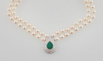 Kulturperlen Collier mit Smaragd ca. 5,50 ct - Exkluzivní šperky