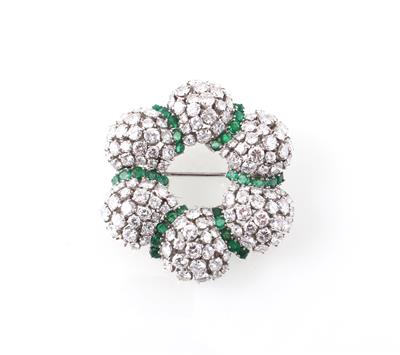 Brillant Smaragdbrosche - Diamanten und exklusive Farbsteinvarietäten