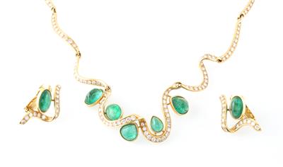 Smaragd Brillant Damenschmuck garnitur - Exklusive Diamanten und Farbsteine