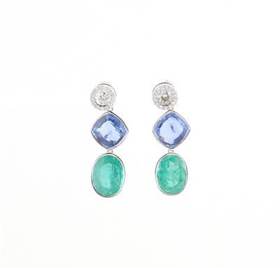 Smaragd Tansanitohrgehänge zus. ca. 9,35 ct - Diamanti e pietre preziose esclusivi