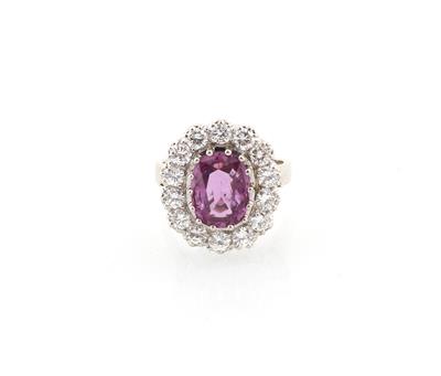 Brillantring mit unbehandeltem rosa Saphir ca. 3 ct - Exkluzivní diamanty a drahokamy