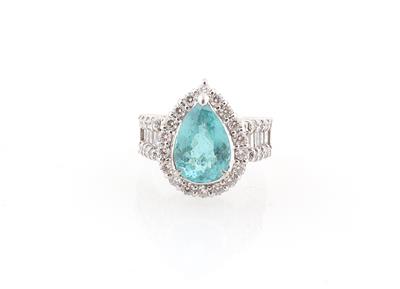 Paraiba Turmalin Ring ca. 4 ct - Exklusive Diamanten und Farbsteine