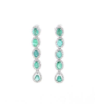 Brillant Smaragd Ohrgehänge - Exklusive Diamanten und Farbsteine