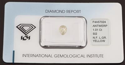 Loser Fancy Light Greenish Yellow Diamant im Tropfenschliff 1,01 ct - Exkluzivní diamanty a drahokamy