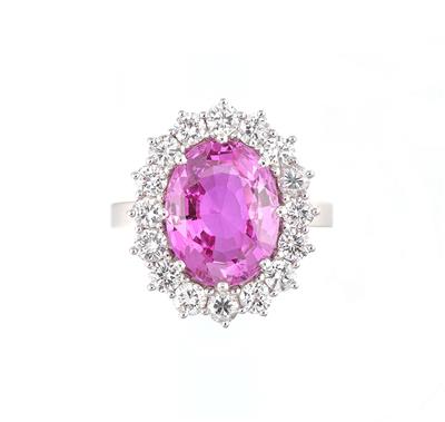 Brillantring mit pinkem unbehandeltem Saphir ca. 6,70 ct - Exkluzivní diamanty a drahokamy