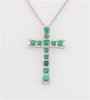 Diamant- Smaragd- Kreuzanhänger - Exklusive Farbsteine