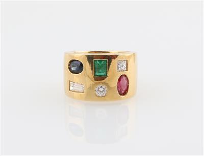 Diamant Rubin, Smaragd, Saphir Ring - Exklusive Farbsteine