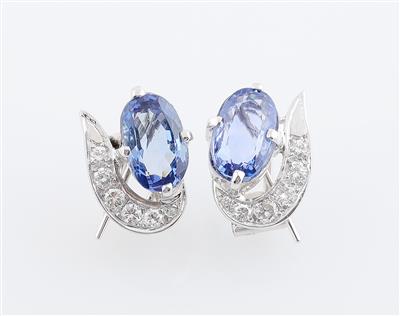 Brillant Ohrclips mit unbehandelten Saphiren zus. ca. 7 ct - Exquisite jewellery