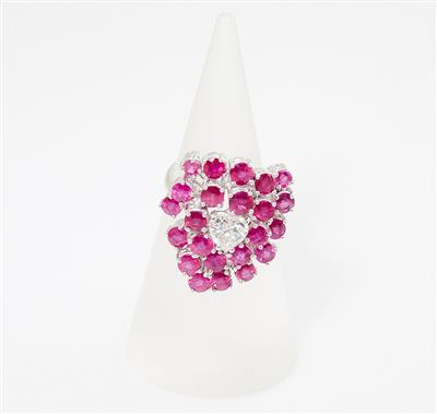 Diamant Rubin Ring Herz - Exklusive Farbsteine