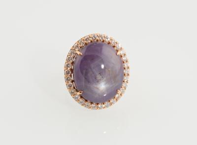 Brillantring mit unbehandeltem Purple Sternsaphir 72,49 ct - Exklusive Farbsteine