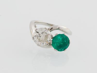 Smaragdring mit Altschliffdiamant ca. 2 ct - Exkluzivní šperky