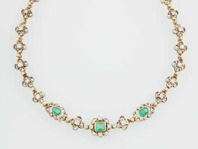 Diamant Smaragd Collier - Exklusive Farbsteine