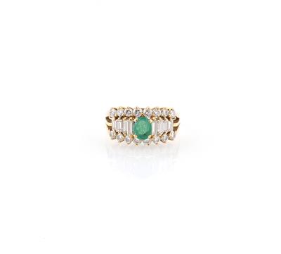 Smaragd Brillant Diamant Ring zus. ca. 0,90 ct - Schmuck