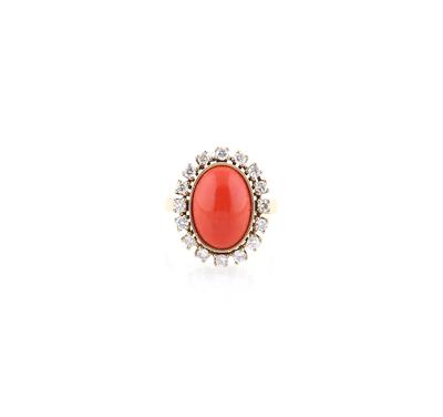 Brillant Korallen Ring zus. ca. 0,65 ct - Schmuck