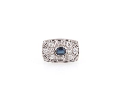 Diamant Saphirring zus. ca. 0,95 ct - Gioielli