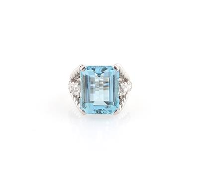 Aquamarin Altschliffbrillant Damenring zus. ca. 11,00 ct - Schmuck