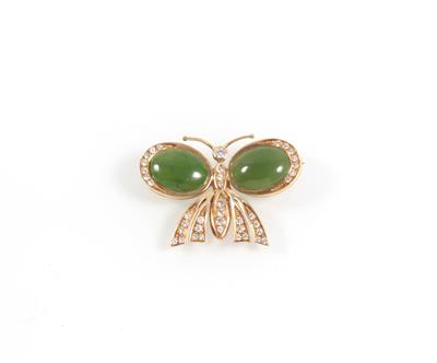 Brillant Nephrit Brosche - Schmuck Onlineauktion