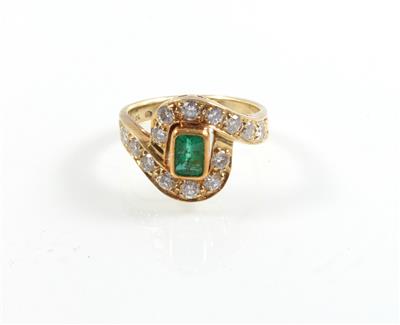 Brillant-Smaragddamenring zus. ca. 0,95 ct - Schmuck Onlineauktion