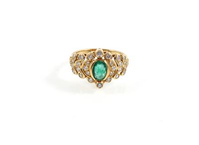 Brillant - Smaragddamenring zus. 0,62 ct - Jewellery