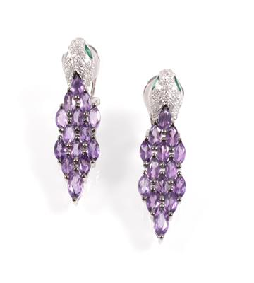 Diamant Amethystohrclips Schlangen - Schmuck Onlineauktion