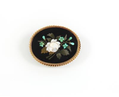 Pietra Dura Blütenbrosche - Schmuck Onlineauktion