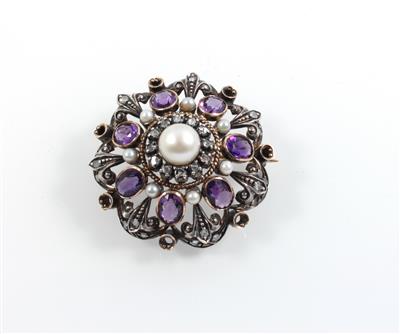 Amethyst Diamantrautenbrosche - Schmuck Onlineauktion