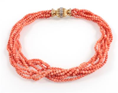 Korallen Brillantcollier - Schmuck Onlineauktion