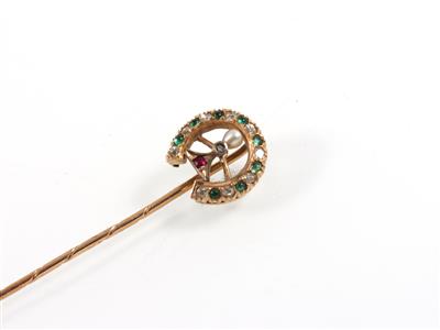 Altschliffdiamant Smaragd Rubinanstecknadel - Jewellery