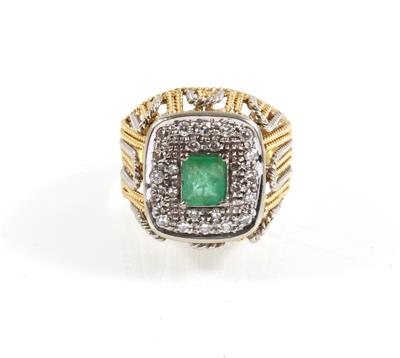 Achtkantdiamant und Smaragdring zus. ca. 0,20 ct - Schmuck online auction