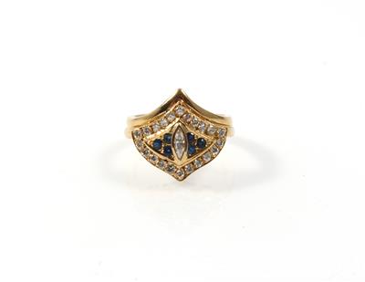 Diamant Saphir Damenring zus. ca. 0,55 ct - Jewellery