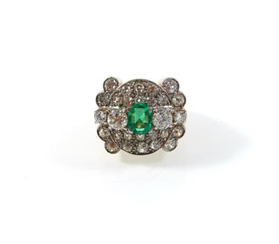 Brillant Altschliffdiamant Smaragd Ring - Jewellery