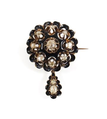 Altschliffdiamantbrosche mit abnehmbarem Gehängeteil zus. ca. 1,25 ct - Schmuck