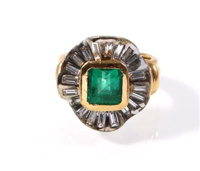 Diamant-Smaragddamenring zus. ca. 1,40 ct - Schmuck