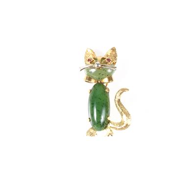 Nephrit Imitationssteinbrosche Katze - Schmuck