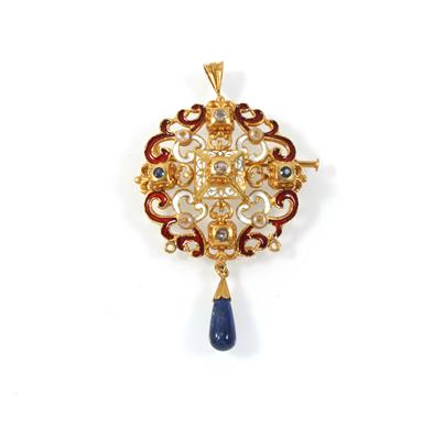 Diamant Saphir Emailanhänger - Jewellery