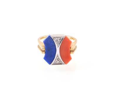 Korallen Lapis Lazuli Ring - Schmuck