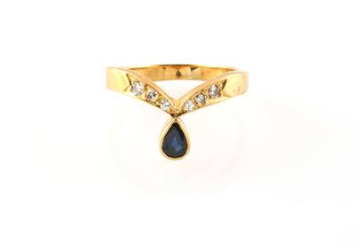 Saphir Achtkantdiamant Ring - Klenoty