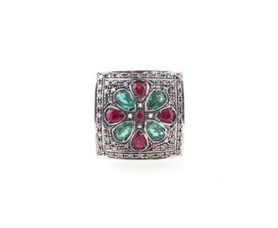 Diamant Rubin Smaragdring - Schmuck