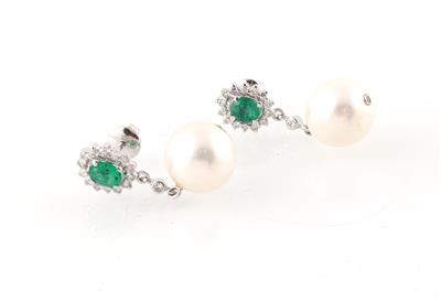 Smaragd Kulturperlenohrsteckgehänge - Jewellery