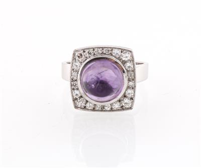 Achtkantdiamant Amethystcabochon Ring - Jewellery